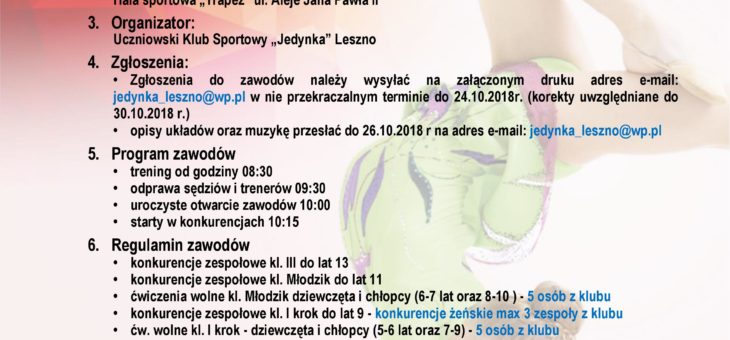 Międzywojewódzkie Mistrzostwa „Miasta Leszna” w Akrobatyce Sportowej – 4.11.2018 r.
