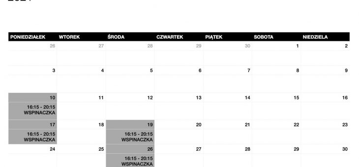 Zajęcia wspinaczkowe – GRAFIK NA MAJ 2021 #wspinaczka #zajęcia #Altius