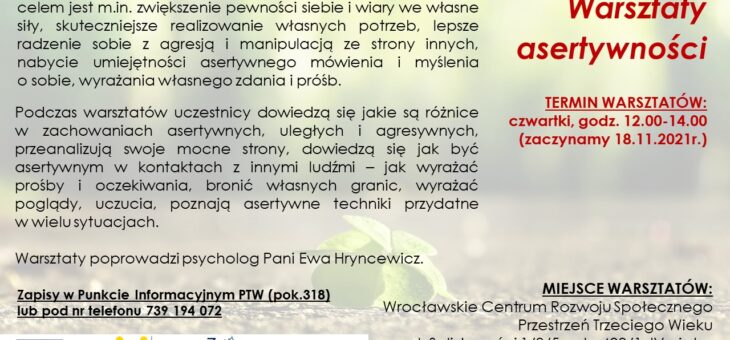 Zaproszenie na warsztaty asertywności we Wrocławskim Centrum Rozwoju Społecznego #wcrs