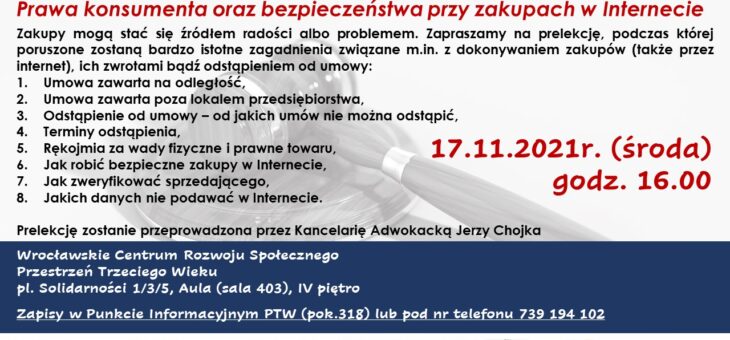 Zaproszenie na Prelekcję: Prawa konsumenta oraz bezpieczeństwo przy zakupach w Internecie! #wcrs