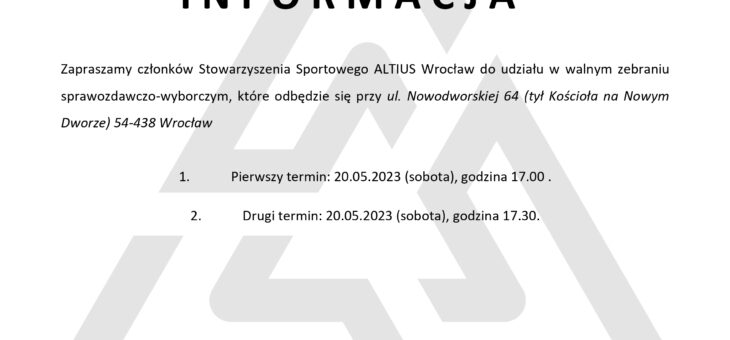 Walne zebranie sprawozdawczo-wyborcze Stowarzyszenia Sportowego ALTIUS Wrocław #altius