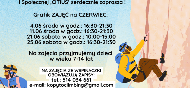 Zajęcia ze wspinaczki ! Harmonogram na czerwiec 2025 r. #wspinaczka #altius