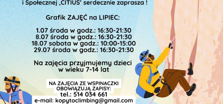 Zajęcia ze wspinaczki – GRAFIK ZAJĘĆ na LIPIEC 2026 #altius #grafik #wspinaczka